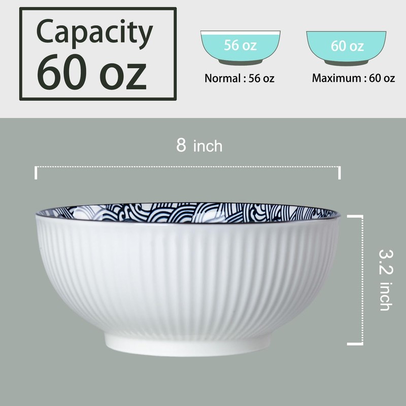 Yuanlity 60 oz Large Soup Bowls, Pho Bowls, 8 Inch