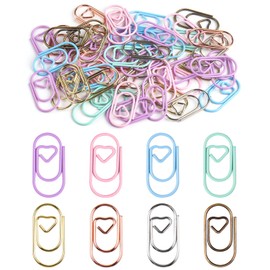 Caianwin Pack of 50 Paper Clips, Colourful Paper Clips, Heart Motif, Small Metal Clips for Decorative Postcards, Office, Classroom