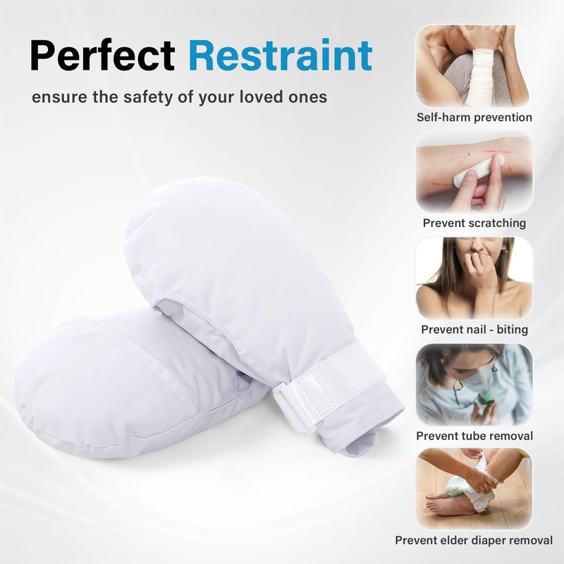 BORuner Dementia Gloves 2pcs |Double-Padded Restraint Security Mitts,Open Front Design,Hand