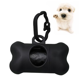 GVSS Dog Poop Bag Dispenser with 1 Roll of Dog Poop Bags for Dogs, Bone Shape, 8 x 5 cm, Black