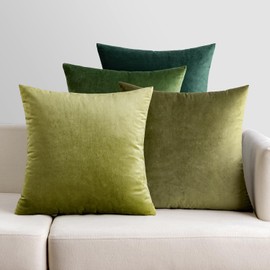 EMEMA Set of 4 Velvet Cushion Covers, Decorative Couch Cushion, 40 x 40 cm, Decorative Cover, Sofa Cushion Cover for Living Room, Bedroom, Office, Sage Green Series