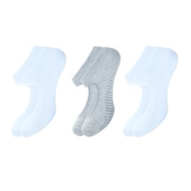 stylFRSH - Calcetines de yoga de algodón suaves y transpirables para comodidad durante todo el día, tamaño 6 a 9, paquete de 3 (MS1006-2W1G-3PK-6TO9), 2 White 1 Grey, 6-9