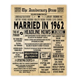 Stuff4 63rd Anniversary Poster Unframed - Married In 1962 Newspaper - Happy 63 Wedding Anniversary for Men Women Retro Vintage Gifts Back In 1962, 8x10 Inch Anniversaries Posters