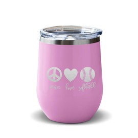 Style In Print Wine Tumbler with Lid 12 Ounces Peace Love Softball Sports Softball A Engraved Stainless Steel Wine Cup Lavender, EWCUP_VSPORTS018_LA
