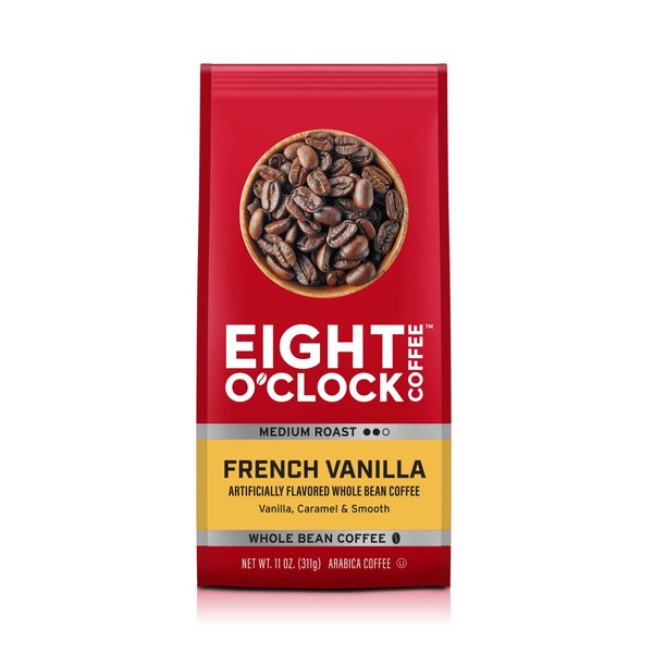 Eight O'Clock Coffee French Vanilla, Medium Roast, Whole Bean Coffee, 100% Arabica, Kosher Certified, 11 Ounce (Pack of 6)