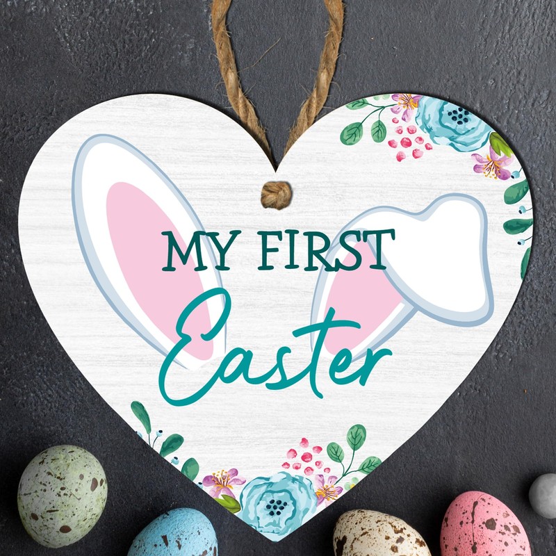 My First Easter Wooden Heart Plaque | Rabbit Ears &