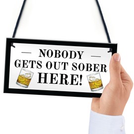 RED OCEAN Funny Home Bar Sign Nobody Gets Out Sober Plaque Pub Garden Alcohol Sign Alcohol Gift