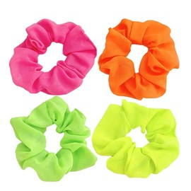 4Pcs Neon Scrunchies - 80s Hair Accessories, Soft Elastic Hair Bands and Ponytail Holders for Party, Women and Girls