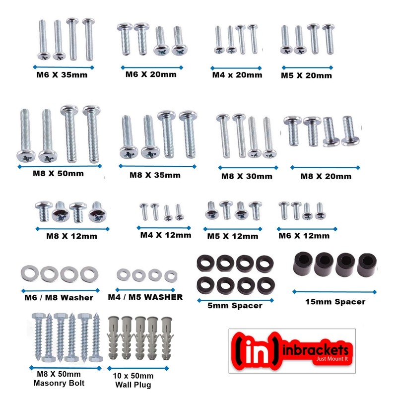 Inbrackets Vesa Screw Bolt Washer Spacer Spares Pack Kit for