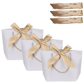Aosric Gift Bags with Handles, Party Favor Bags with Bow Ribbon, Bridesmaid Gift Bag, Small Gift Bag for Wedding, Birthday, Celebration, Present, holiday (12pcs, White)