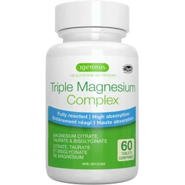 Igennus Superior Absorption Triple Magnesium Complex, 2000mg Pure Magnesium as Glycinate, Citrate & Taurate, Oxide Free, 262mg Elemental Magnesium, Chelated & Clean Label, Non-Buffered, Vegan, 60 Tablets