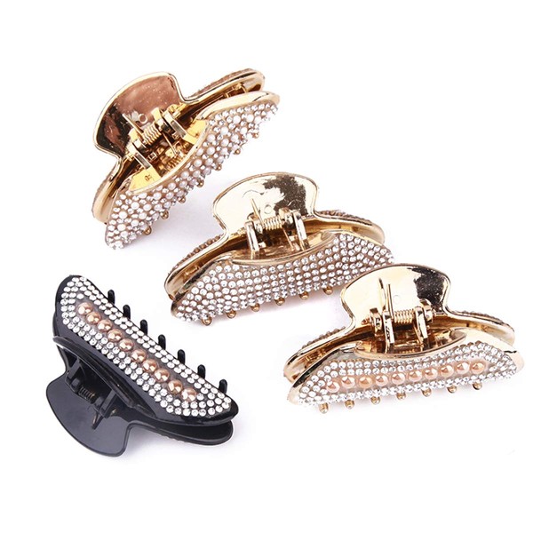 4PCS Womens Durable Plastic Imitation Pearl Hair Claw Clips Hair Clamp Chic Accessories Styling Rhinestones Hairpins Grip Pin