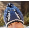 Pachamama Women Wool Bobble Beanie Hat Handknitted Penguin Design Multicoloured