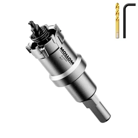 Mollom (1'' | 25mm) Heavy Duty Carbide Hole Saw with 2 Pilot Drill Bits, Hole Cutter cuts Stainless Steel, mild Steel, Iron, Copper, Brass, Plastic