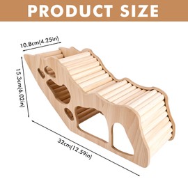 PRITOK Wooden Hamster Tunnel: Hamster Hideout House with Climbing Ladder - Multi-Entrance Maze Design & Peep Holes for Syrian Dwarf Hamsters, Gerbils, Mice, 32cm Small Animal Habitat Decor