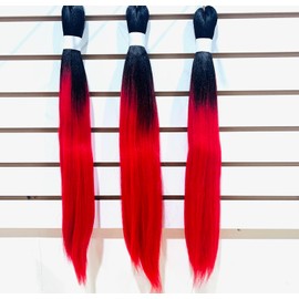 Pre Stretched High Temperature Braiding Hair 26 Inch Braid Hair Extensions 3Pcs Crochet Braiding Hair (Ombre- Red & Yellow)