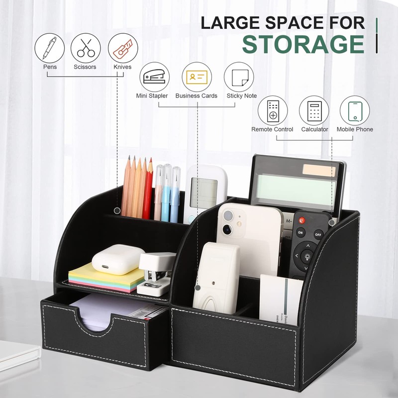 GORESE PU Leather Desk Tidy Organiser(Black)