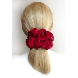 38 Colors Available, Big Scrunchies for Hair, Soft Cheer Chiffon large Ponytail Holder, Cute Birthday Gift for Women Girl Teen, Holiday Accessory (Chiffon Dark Red)