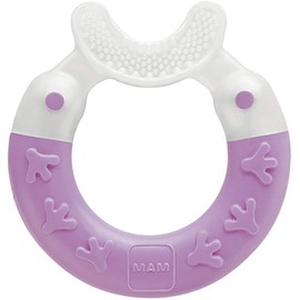 MAM Bite & Brush, Baby Ring Suitable From 3+ Months Old, Teething Toy Promotes Dental Hygiene and Cleanliness, Soothes Painful Gums, Purple