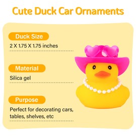 wonuu Car Dashboard Pink Cowboy Hat Rubber Ducks, Decorations Duck for Office Desk Ornament Accessories with Hat, Heart Glasses, Pearl, Pink White