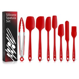 CasaVida Silicone Spatula Set One-piece Seamless - High Heat Resistant Non Stick Bakery Spatulas Set Flexible BPA Free Dishwasher Safe Kitchen Utensils Bakeware Cookware Cooking Baking Mixing Red 8pcs