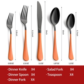 Onlycooker 20-Piece Pink and Black Stainless Steel Silverware Set - Dinner Knives, Forks, Spoons - Dishwasher Safe