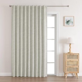 Joydeco Natural Linen Curtains 120 inch Length 1 Panel Set Burg 100% Blackout Patio Door Curtain Room Darkening Sliding Door Curtains Thermal Insulated Back tab Rod Pocket(100x120inch,LightBeige)