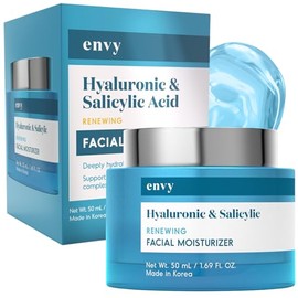 Envy Crema Hidratante Facial Con Ácido Hialurónico Y Salicílico - Reduce Las Cicatrices Del Acné, Hidrata, Mejora La Textura De La Piel, Crema De Día Anti-Envejecimiento - Cuidado