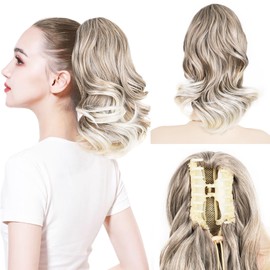 VCAY Ponytail Extension, 12 Inch Pony Tails Hair Extensions, Hold Securely, Tangle-Free,Curly Wavy Natural Looking Synthetic Claw Clip Ponytail Extension for Daily Use