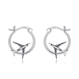 Aeroplane Earrings Sterling Silver Aeroplane Hoop Earrings Jewellery Gift for Women Girls Flight Compan, Sterling Silver, No Gemstone