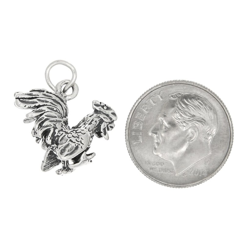 LGU Sterling Silver Oxidized 3D Gamecock Rooster Charm
