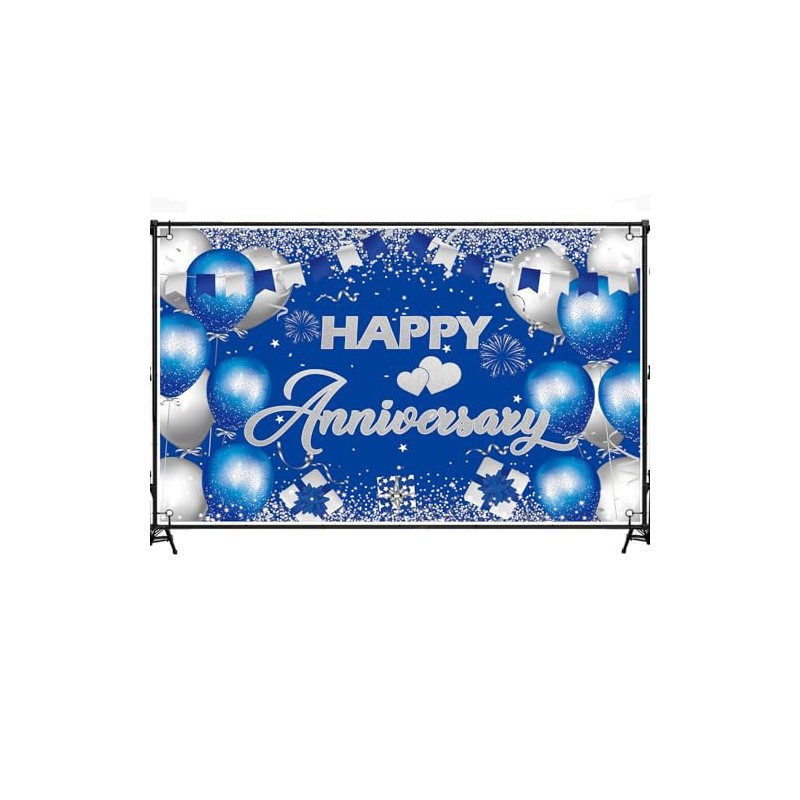 6x3.6ft Happy Anniversary Backdrop,Blue and Silver Happy Wedding Anniversary Party