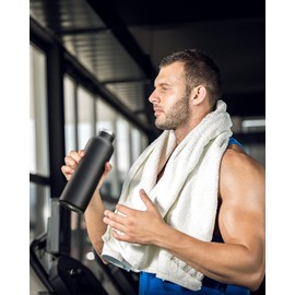 Sivaphe Insulated Water Bottle with Straw and 2 Lids Stainless Steel, 25 oz Double Wall Vacuum Flask Drinking Bottle (Black)