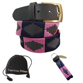 CARLOS DIAZ Men's Women's Premium Unisex Brown Leather Embroidered Designer Polo Belt, brown