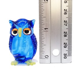 ChangThai Design 1½" Blue Owl Bird Artistic Blown Glass Figurine Premium Hand-Blown Statue Tabletop Decoration Unique Collectible for Adult Collectors Handcrafted Elegant Home Room Decor