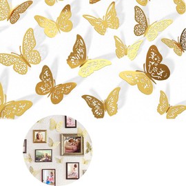 48pcs 3D Butterfly Wall Stickers - 4 Styles 3 Sizes, Butterfly Wall Decals Room - Butterfly Stickers,Butterfly Decorations,Wall Stickers Art Decor Crafts (Gold)for Room,Party,Birthday,Wedding,DIY Gift