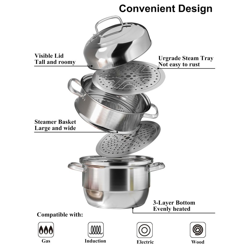 VENTION Large Stainless Steel Induction Steamer Pot for Cooking(30cm), 3