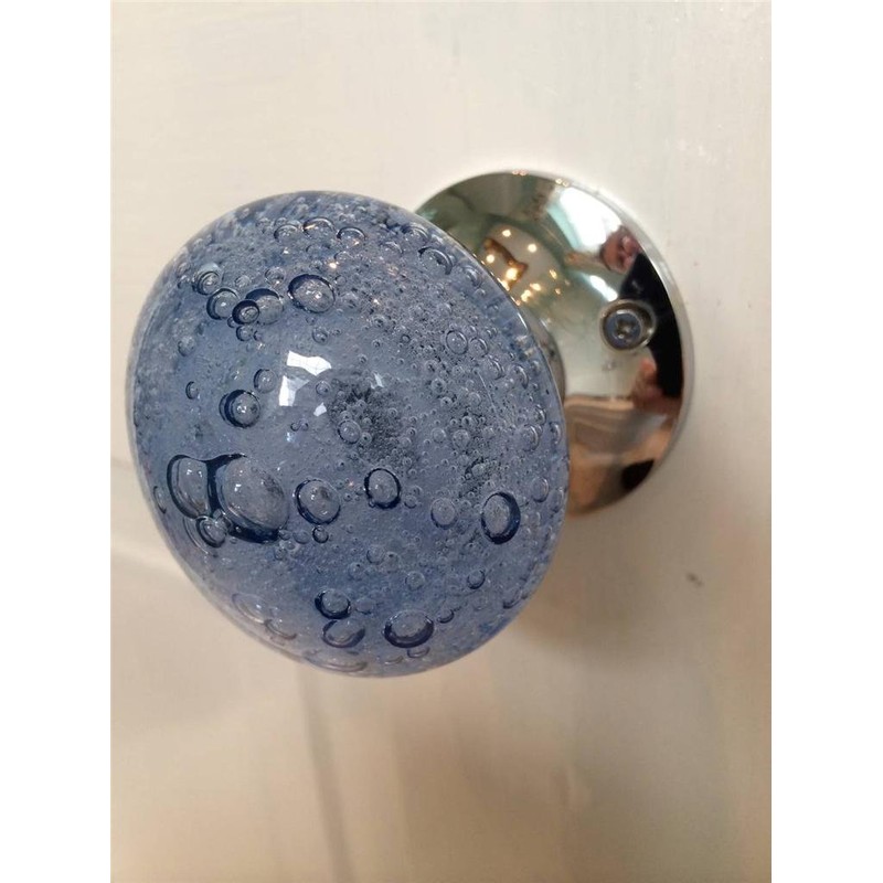 Beautiful Pair of Large Blue Contemporary/Retro Round Smooth Bubble Glass