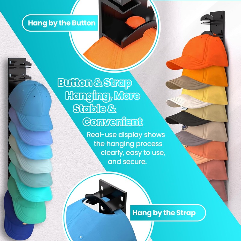 Vrurc Hat Organizer for Baseball Caps 2 Pack, Wall-Mounted Strong