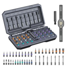 ORIA Ratchet Screwdriver Set, 42 in 1 Screwdriver Set with Rotatable Ratchet Handle, Magnetic Repair Tool Kit with 40 PCS Magnetic Precision Bits, Storage Case, for Appliances - Grey
