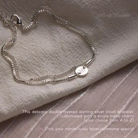 BodyBonita Layered Initial Bracelets for Women Delicate Letter M Sterling Silver Round Pendant Adjustable Bead Ladies Bracelet Jewellery