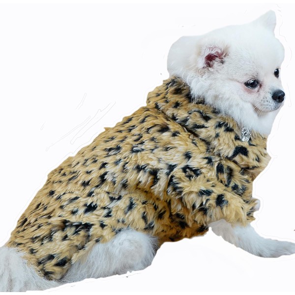 WENFVVIN Dog Pet Leopard Faux Fur Button Design Luxury Warm