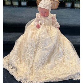 Baixirida A Full Pearl Dress for Baby Girl Baptism Dress 18Mos White