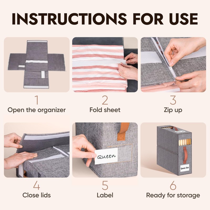 Joymeezo 6 Pack Bed Sheet Organizers and Storage(King &Queen Size)