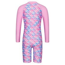 TFJH E - Traje de baño de una pieza para niñas, UPF 50+, traje de baño UV con cierre de 3 a 14 años, B Pink Scale Long, 5-6 Años