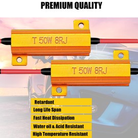 ZONETECH 50W 6Ohm LED Load Resistors - 4-Pieces Premium Quality LED Load Resistors for LED Turn Signal Lights or LED License Plate Lights or DRL (Fix Hyper Flash, Warning Cancellor)