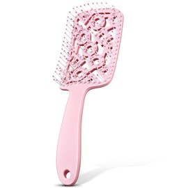 Baderke Curved Vented Hair Brush Detangling Brush with Plastic Bristles for Women Men Paddle Brush for Blow Drying Hairbrush for Wet Dry Curly Thick Straight Hair (Pink)