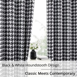BOHOMOCASA 100% Blackout Curtains – Classic Black and White Houndstooth Curtains, 2 Panels, Each W52×L96, Thermal Insulated, Nosie Reduce, Perfect for Bedroom and Living Room