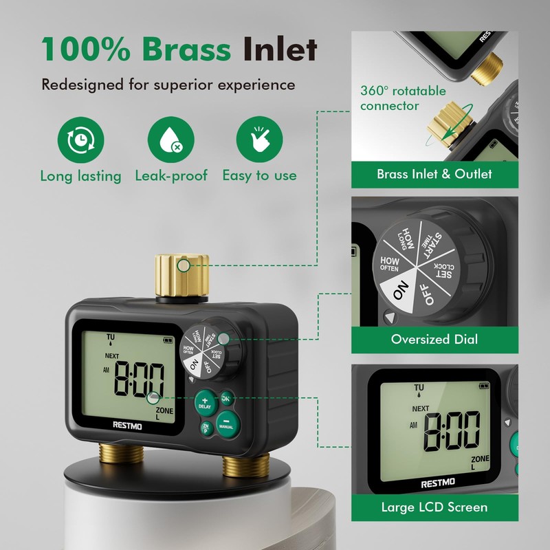 RESTMO Remote Control Brass Sprinkler Timer for Outdoor Hose Faucet