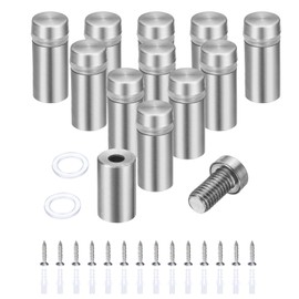 sourcing map 12 Pcs 1/2" x 1-1/5" Standoff Screws Stainless Steel Wall Mount Sign Mounting Hardware Kit with 14pcs Screws for Hanging Acrylic Glass Signs Advertising Boards, Brushed Silver